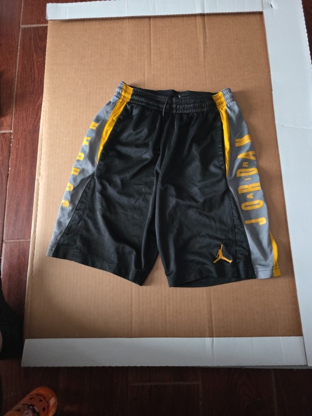 Jordan Youth Black & Yellow Athletic Shorts with Gray Panels